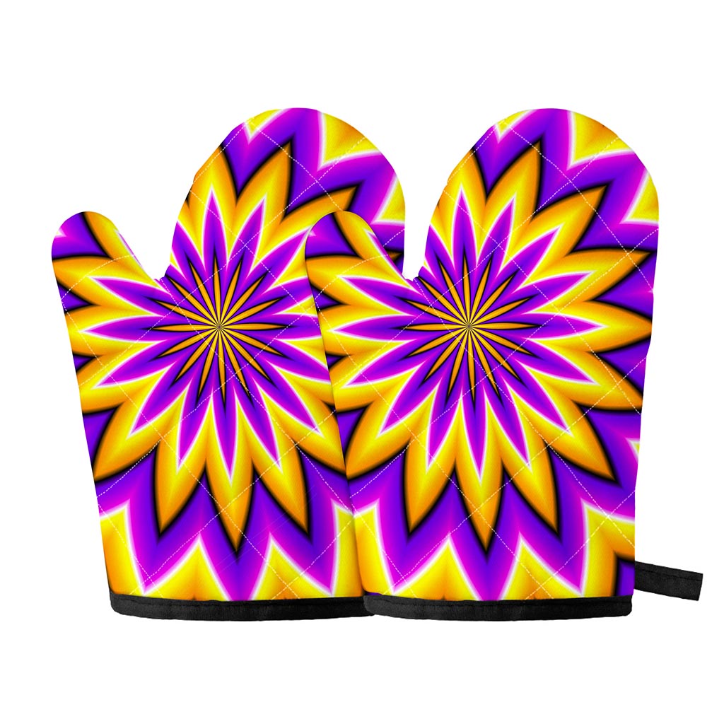 Yellow Flower Moving Optical Illusion Oven Mitts