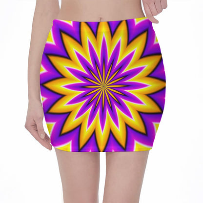 Yellow Flower Moving Optical Illusion Pencil Mini Skirt