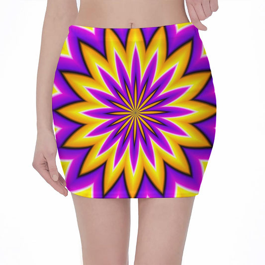 Yellow Flower Moving Optical Illusion Pencil Mini Skirt