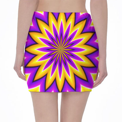 Yellow Flower Moving Optical Illusion Pencil Mini Skirt