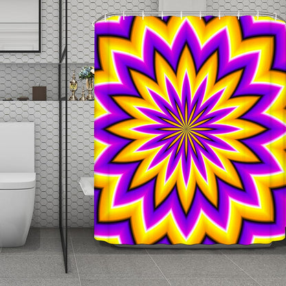 Yellow Flower Moving Optical Illusion Polyester Shower Curtain