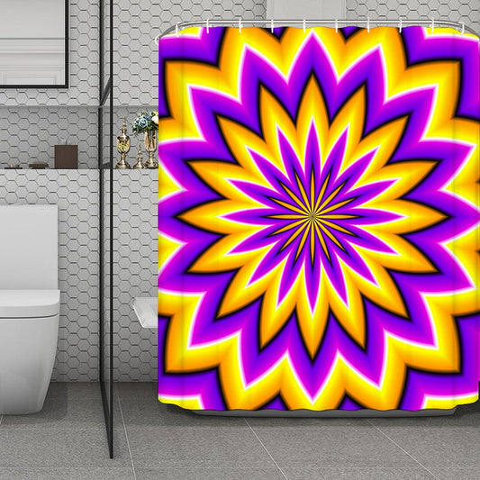 Yellow Flower Moving Optical Illusion Polyester Shower Curtain