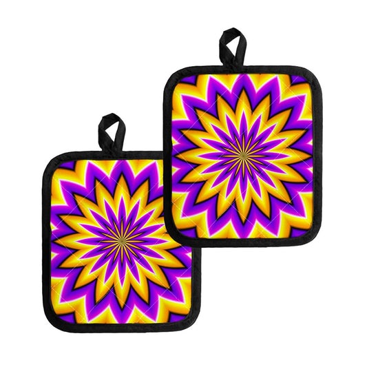 Yellow Flower Moving Optical Illusion Pot Holders