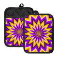 Yellow Flower Moving Optical Illusion Pot Holders With Pocket