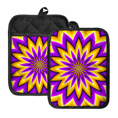 Yellow Flower Moving Optical Illusion Pot Holders With Pocket