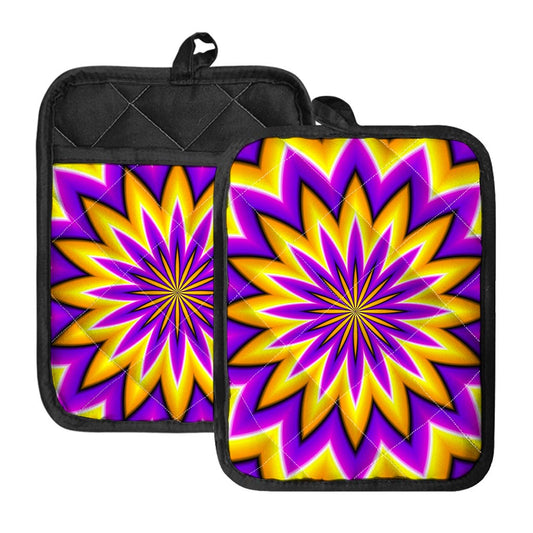 Yellow Flower Moving Optical Illusion Pot Holders With Pocket