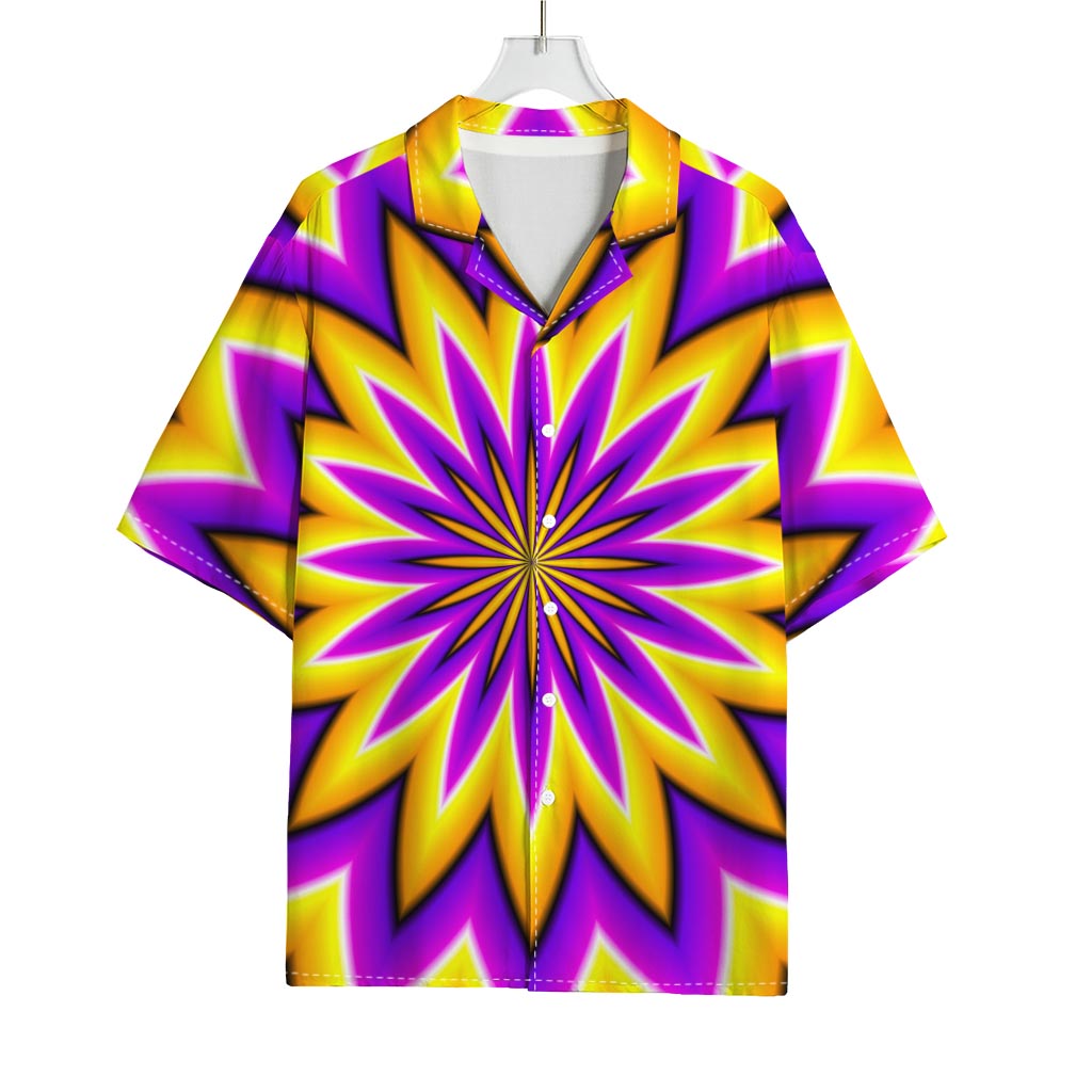 Yellow Flower Moving Optical Illusion Rayon Hawaiian Shirt
