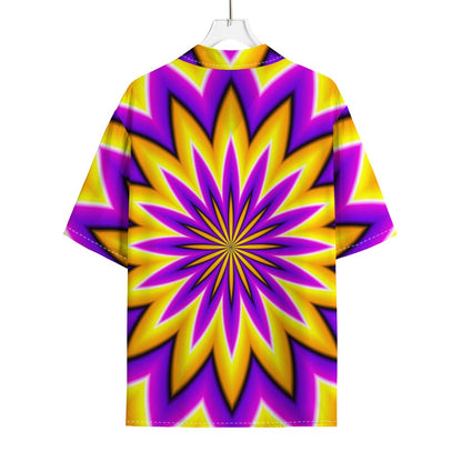 Yellow Flower Moving Optical Illusion Rayon Hawaiian Shirt