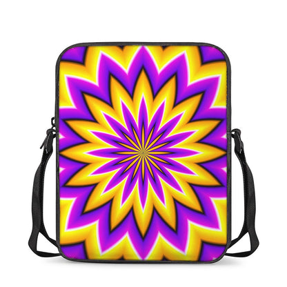 Yellow Flower Moving Optical Illusion Rectangular Crossbody Bag