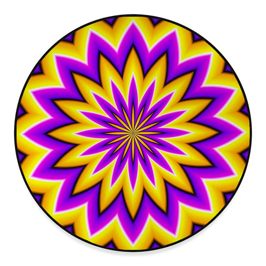 Yellow Flower Moving Optical Illusion Round Floor Mat