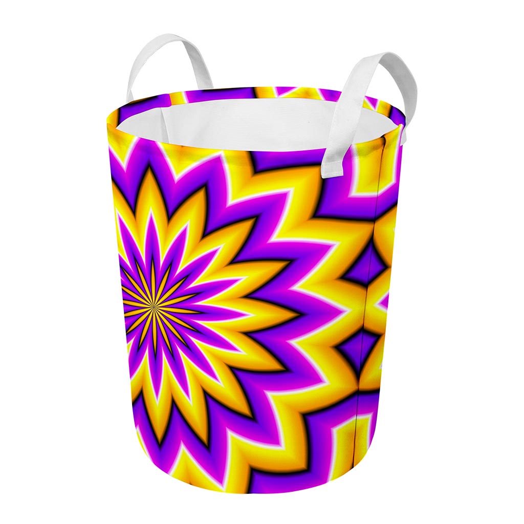 Yellow Flower Moving Optical Illusion Round Laundry Basket