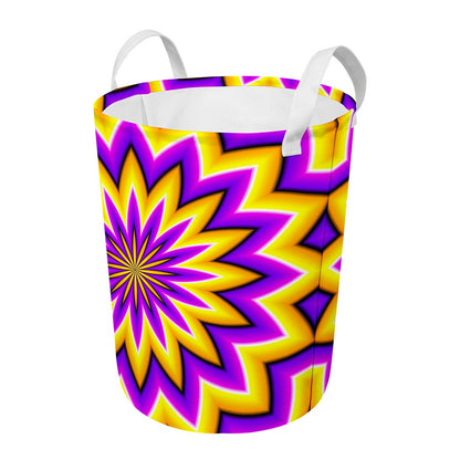 Yellow Flower Moving Optical Illusion Round Laundry Basket