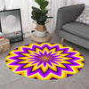 Yellow Flower Moving Optical Illusion Round Rug