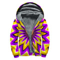 Yellow Flower Moving Optical Illusion Sherpa Lined Zip Up Hoodie