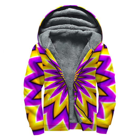 Yellow Flower Moving Optical Illusion Sherpa Lined Zip Up Hoodie