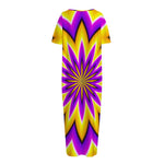 Yellow Flower Moving Optical Illusion Short Sleeve Long Nightdress
