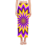 Yellow Flower Moving Optical Illusion Side Slit Maxi Skirt