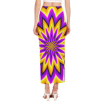 Yellow Flower Moving Optical Illusion Side Slit Maxi Skirt
