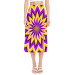 Yellow Flower Moving Optical Illusion Side Slit Midi Skirt