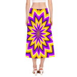 Yellow Flower Moving Optical Illusion Side Slit Midi Skirt