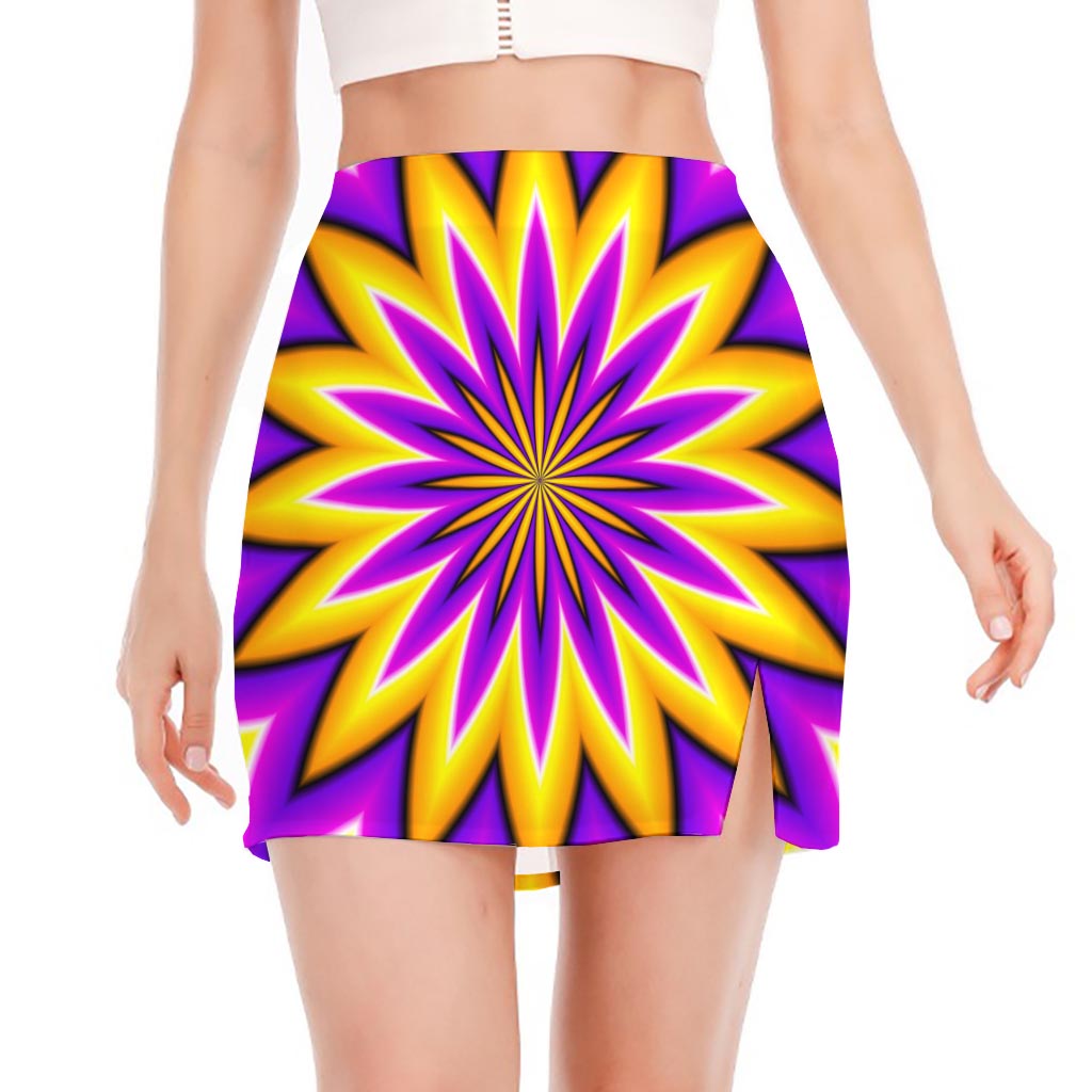 Yellow Flower Moving Optical Illusion Side Slit Mini Skirt