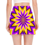 Yellow Flower Moving Optical Illusion Side Slit Mini Skirt
