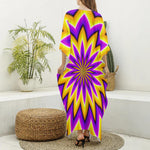 Yellow Flower Moving Optical Illusion Silk V-Neck Kaftan Dress