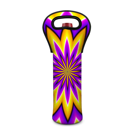 Yellow Flower Moving Optical Illusion Single Neoprene Wine Tote