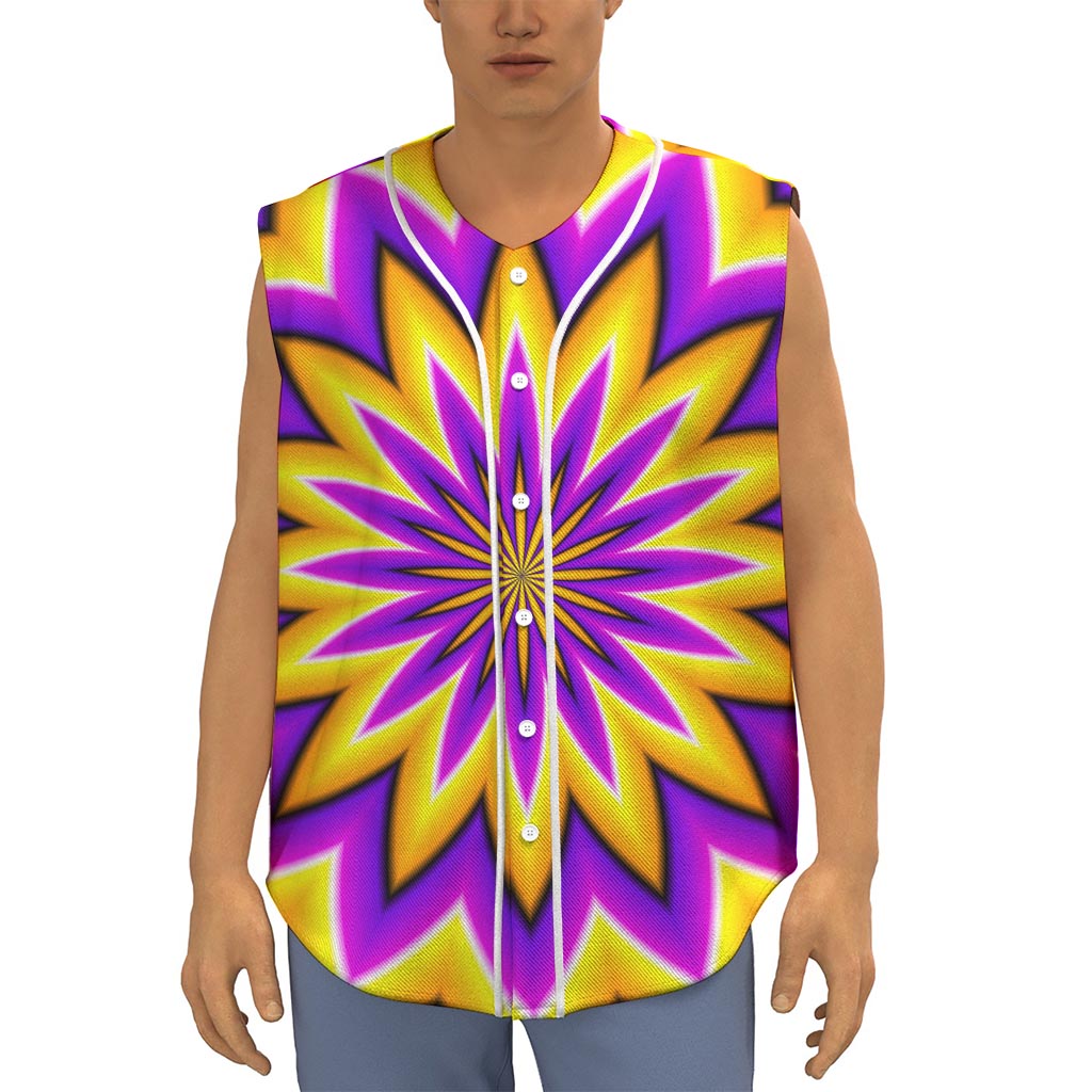 Yellow Flower Moving Optical Illusion Sleeveless Baseball Jersey