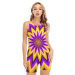 Yellow Flower Moving Optical Illusion Sleeveless One Piece Swimsuit