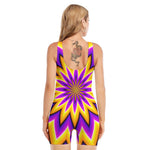 Yellow Flower Moving Optical Illusion Sleeveless One Piece Swimsuit