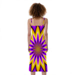Yellow Flower Moving Optical Illusion Slim Fit Midi Cami Dress