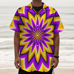 Yellow Flower Moving Optical Illusion Textured Short Sleeve Shirt