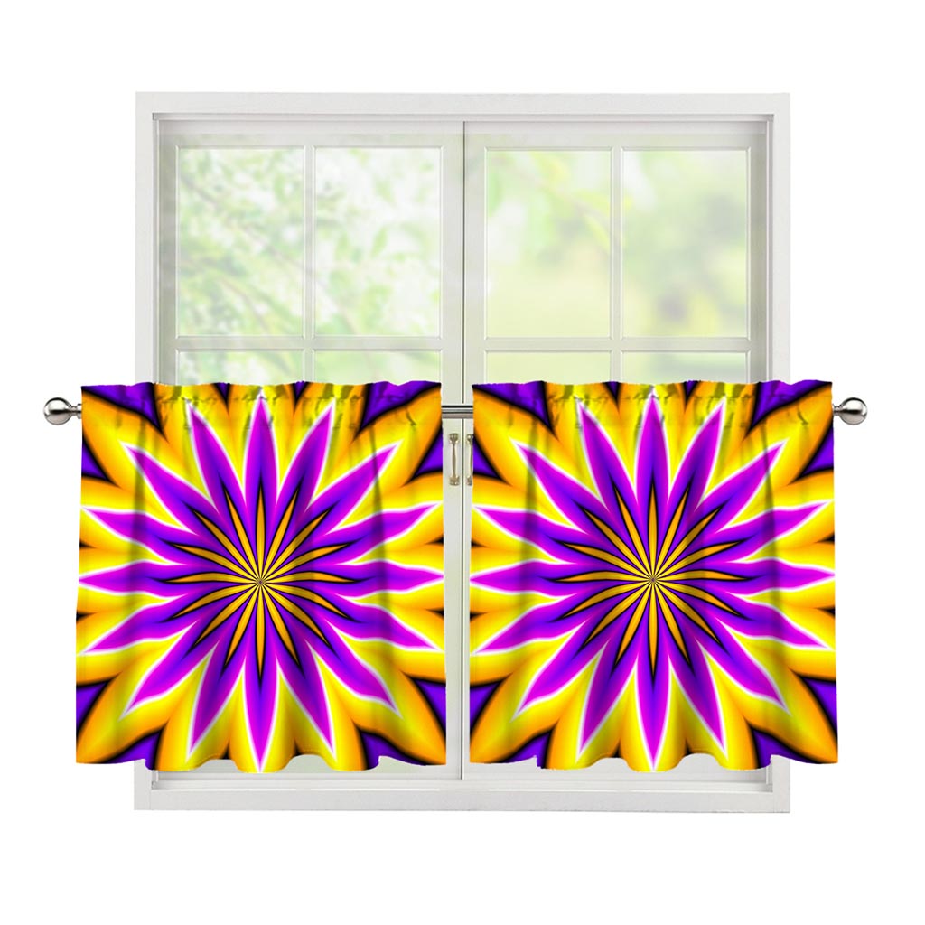 Yellow Flower Moving Optical Illusion Tier Curtains