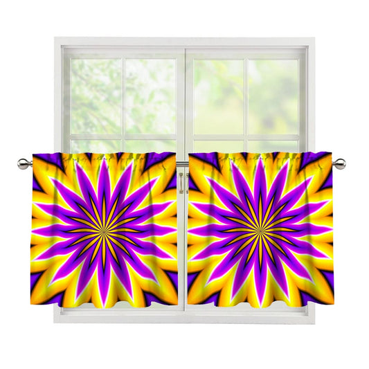 Yellow Flower Moving Optical Illusion Tier Curtains
