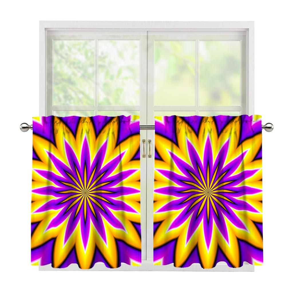 Yellow Flower Moving Optical Illusion Tier Curtains