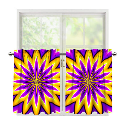 Yellow Flower Moving Optical Illusion Tier Curtains