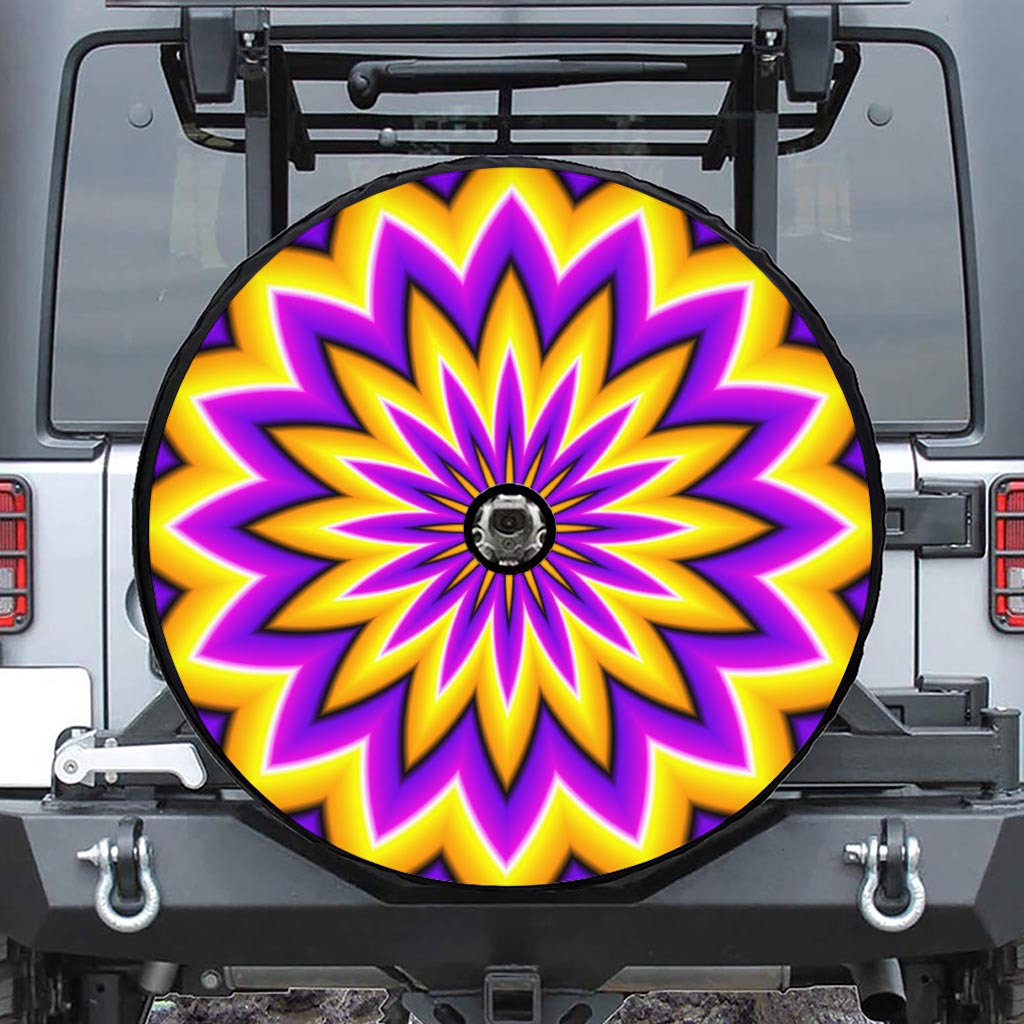 Yellow Flower Moving Optical Illusion Tire Cover With Camera Hole