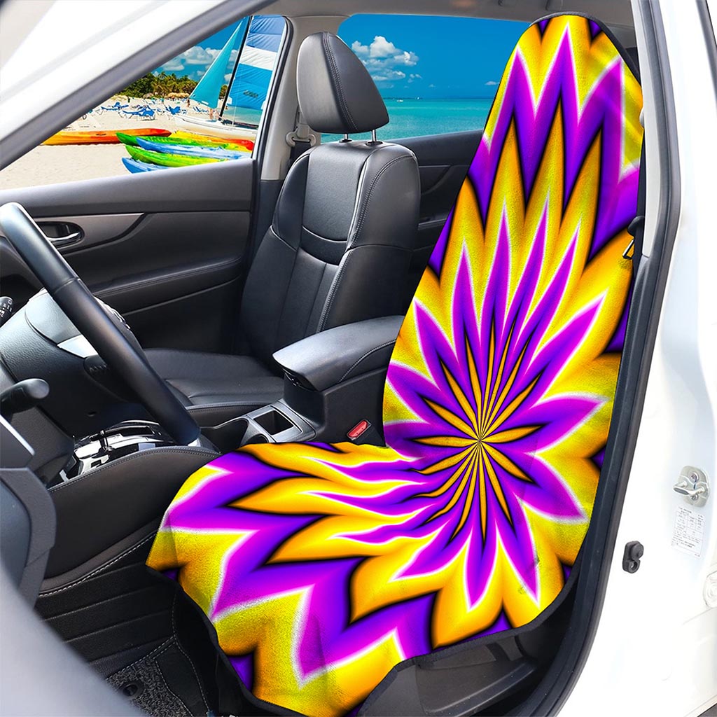 Yellow Flower Moving Optical Illusion Waterproof Car Seat Cover