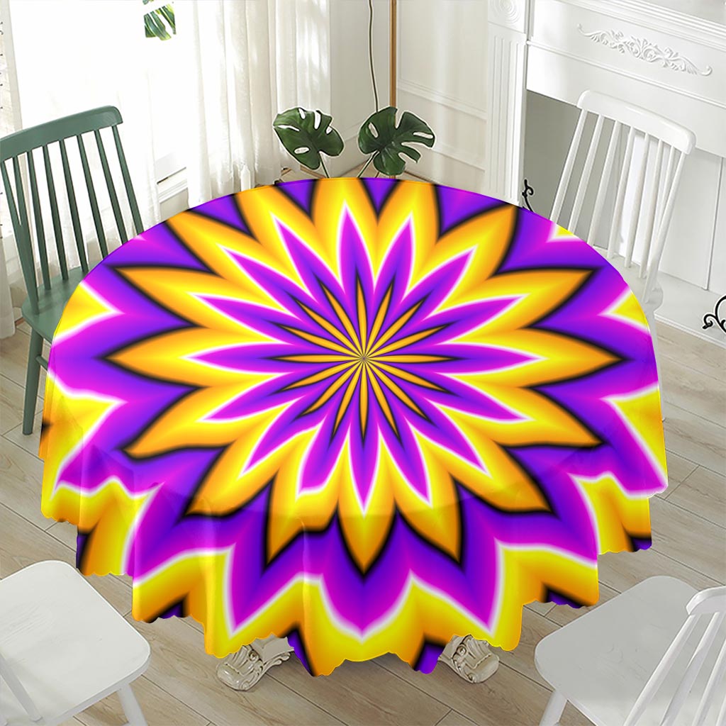 Yellow Flower Moving Optical Illusion Waterproof Round Tablecloth