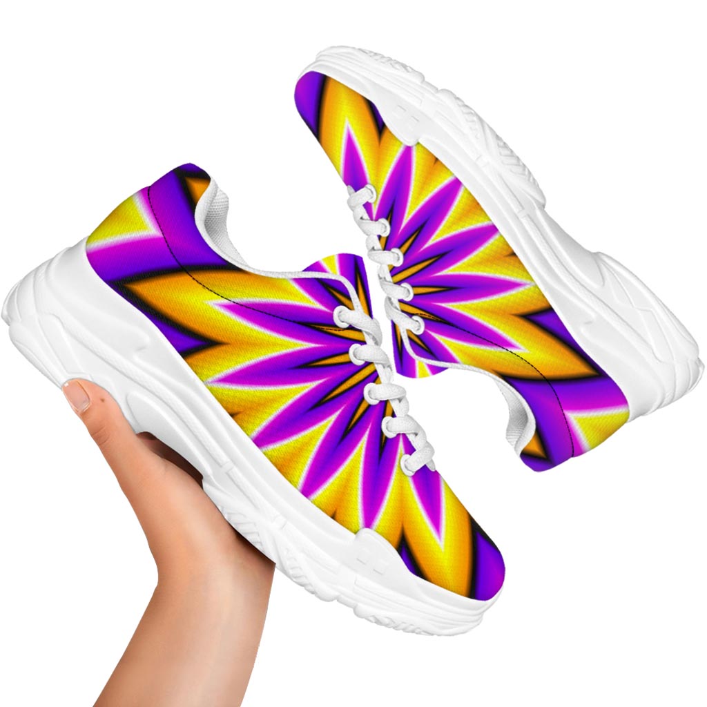 Yellow Flower Moving Optical Illusion White Chunky Shoes