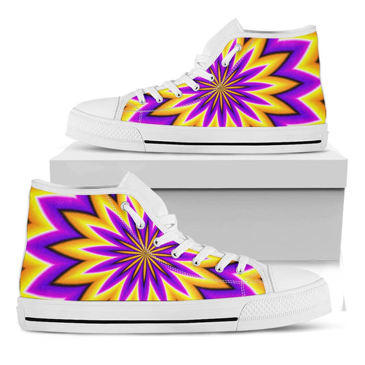 Yellow Flower Moving Optical Illusion White High Top Sneakers