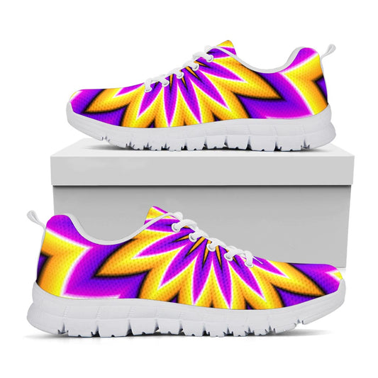 Yellow Flower Moving Optical Illusion White Running Shoes
