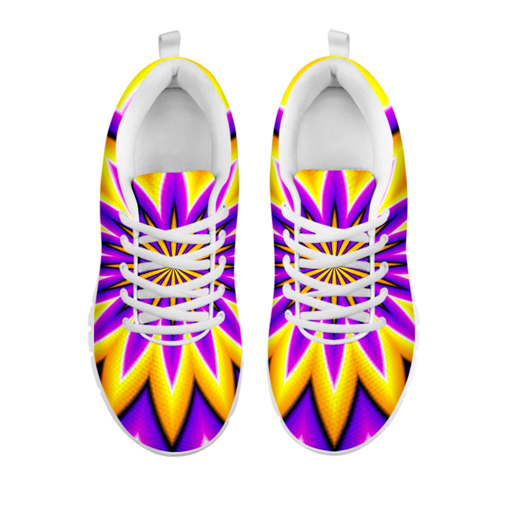 Yellow Flower Moving Optical Illusion White Running Shoes