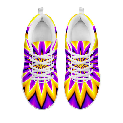 Yellow Flower Moving Optical Illusion White Running Shoes