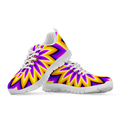 Yellow Flower Moving Optical Illusion White Running Shoes