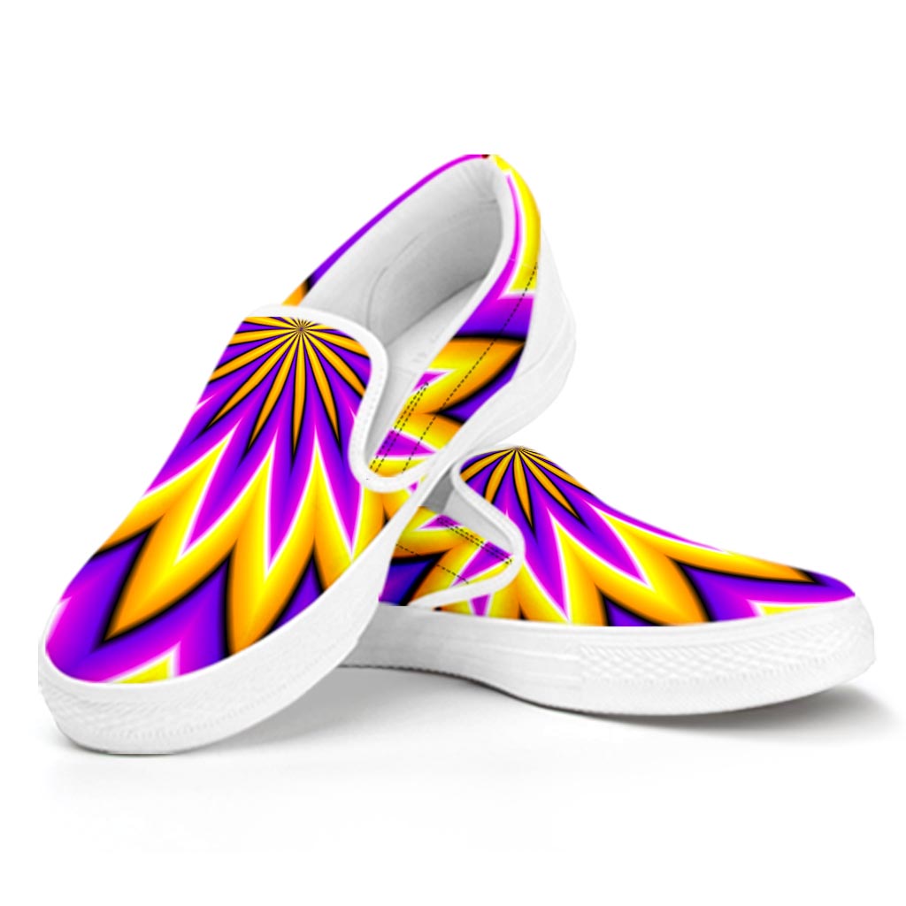 Yellow Flower Moving Optical Illusion White Slip On Sneakers