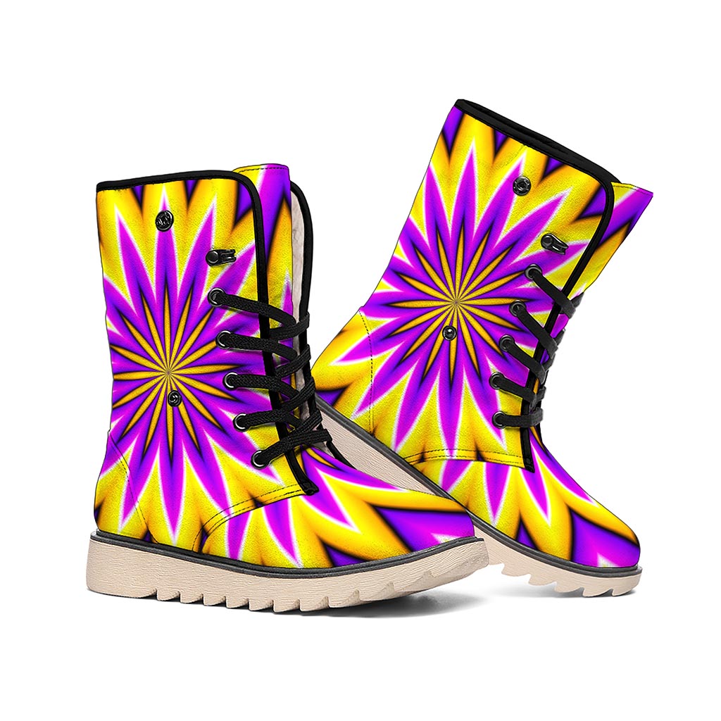 Yellow Flower Moving Optical Illusion Winter Boots