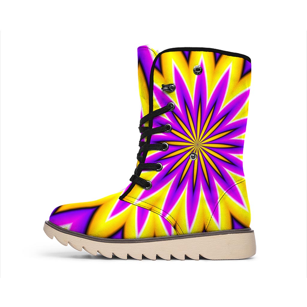 Yellow Flower Moving Optical Illusion Winter Boots