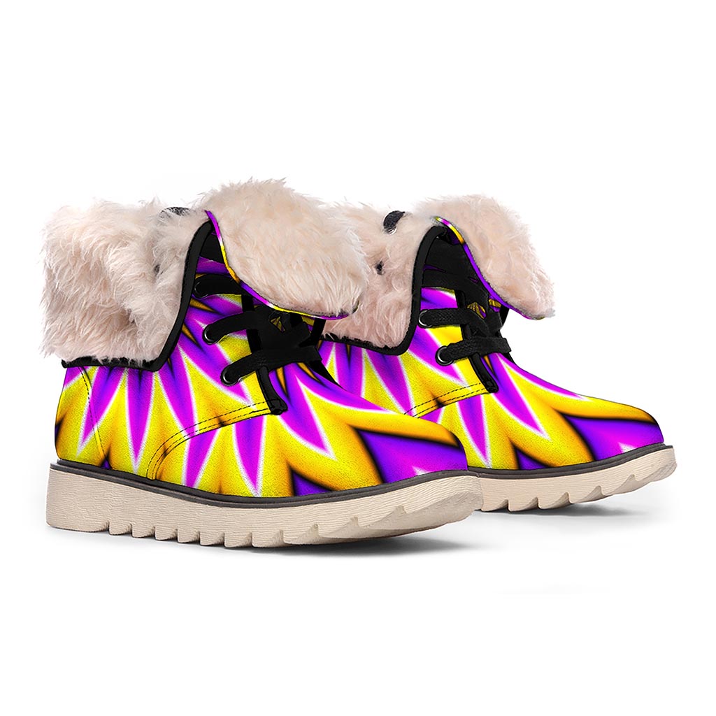 Yellow Flower Moving Optical Illusion Winter Boots